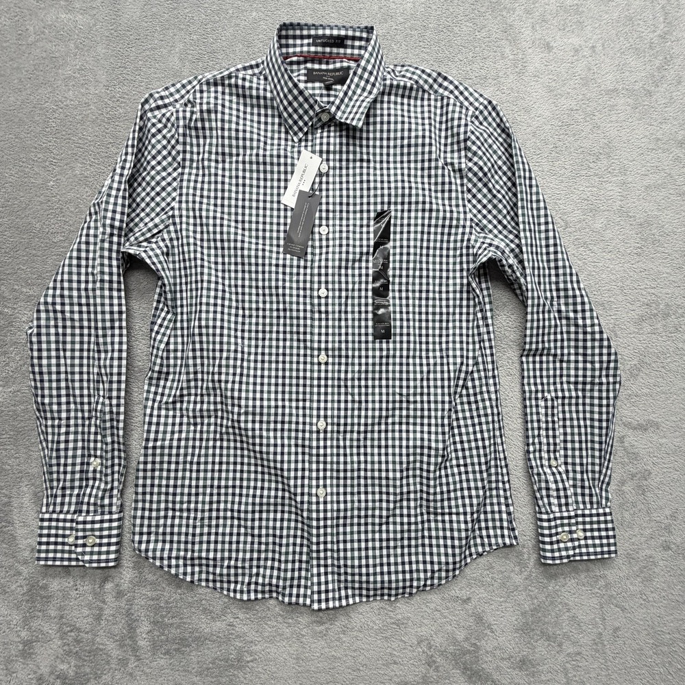 Banana Republic Shirt Mens M Blue Check Long Sleeve Button Up Untucked Fit